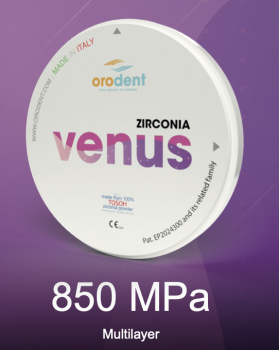 ORODENT Multilayer VENUS Das Transluzenteste! 850 MPa 49% TransluzenzMPa - 49% transluzenz Verfügbare Farben: A0 - A1 - A2 - A3 - A3,5 - B1 - B2 - D2 - D3 Durchmesser: Ø98 mm